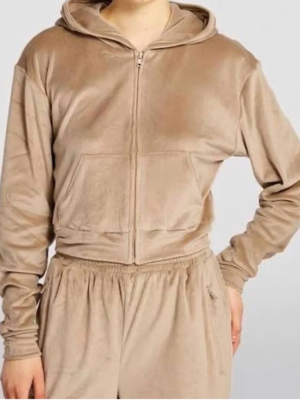 Skims Beige 2X Velour Zip Up Hoodie Cozy Lounge Full Zip Athleisure Quiet Luxury